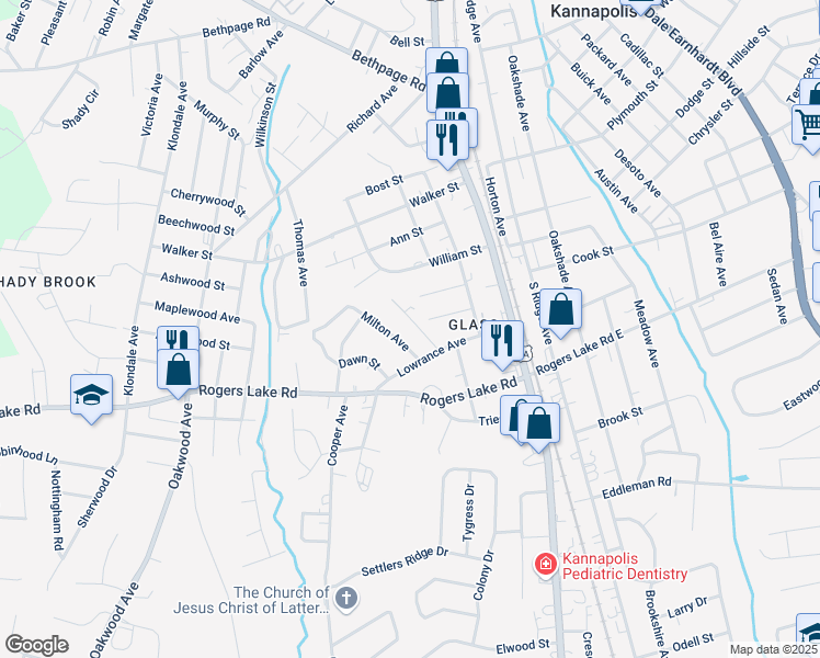 map of restaurants, bars, coffee shops, grocery stores, and more near 1218 Margaret Avenue in Kannapolis