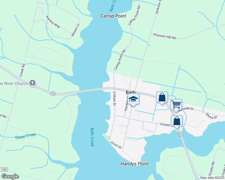 map of restaurants, bars, coffee shops, grocery stores, and more near 102 North Main Street in Bath