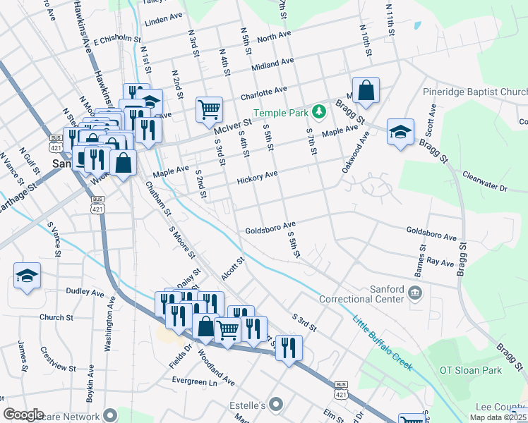 map of restaurants, bars, coffee shops, grocery stores, and more near 316 Oakwood Avenue in Sanford
