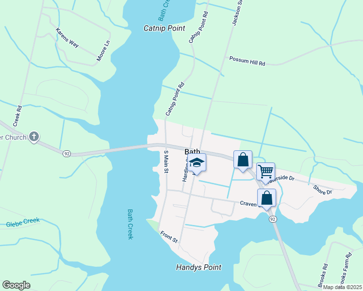 map of restaurants, bars, coffee shops, grocery stores, and more near 208 Carteret Street in Bath