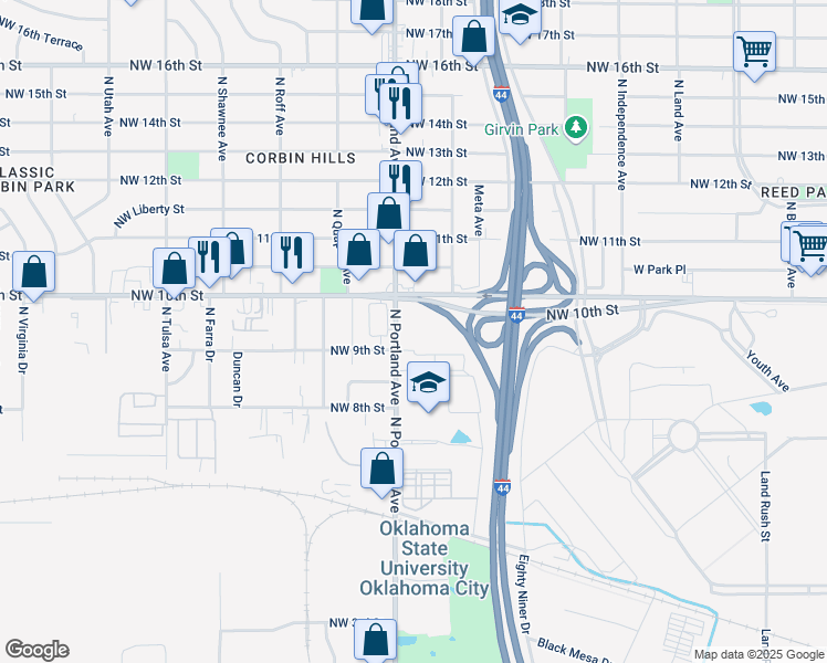 map of restaurants, bars, coffee shops, grocery stores, and more near 900 North Portland Avenue in Oklahoma City
