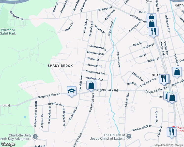 map of restaurants, bars, coffee shops, grocery stores, and more near 803 Maplewood Avenue in Kannapolis