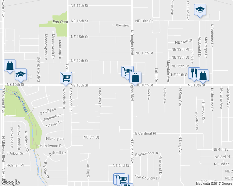 map of restaurants, bars, coffee shops, grocery stores, and more near 8832 Windy Hollow Drive in Oklahoma City