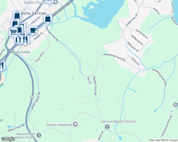 map of restaurants, bars, coffee shops, grocery stores, and more near 118 Reva Way in Dayton