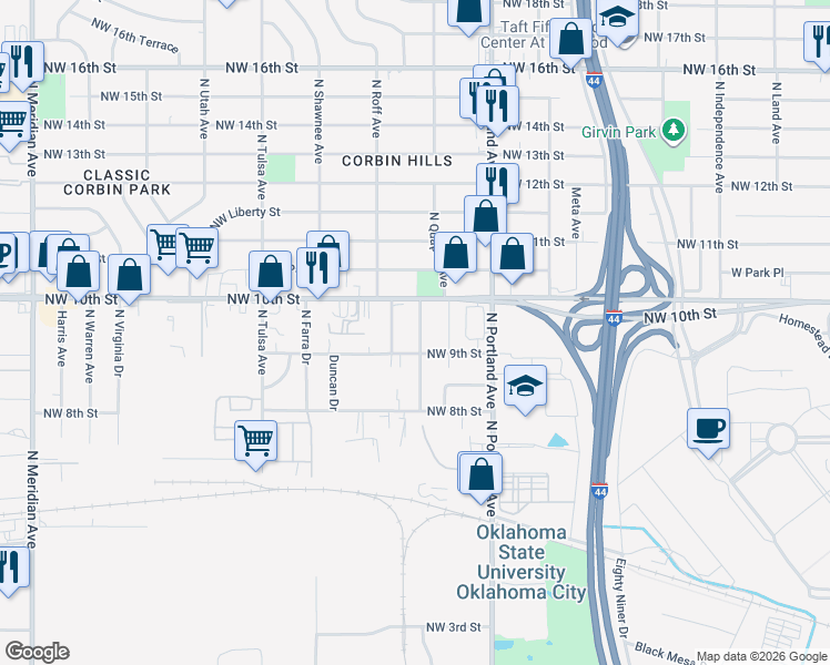 map of restaurants, bars, coffee shops, grocery stores, and more near 1022 Lackey Avenue in Oklahoma City