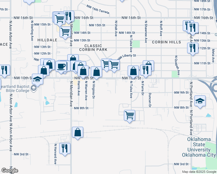 map of restaurants, bars, coffee shops, grocery stores, and more near 4229 Athens Avenue in Oklahoma City