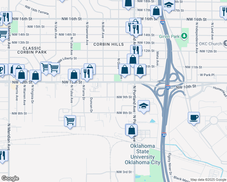 map of restaurants, bars, coffee shops, grocery stores, and more near 1022 Lackey Avenue in Oklahoma City