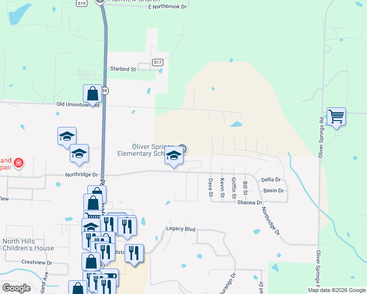 map of restaurants, bars, coffee shops, grocery stores, and more near 802 Uniontown Street East in Van Buren
