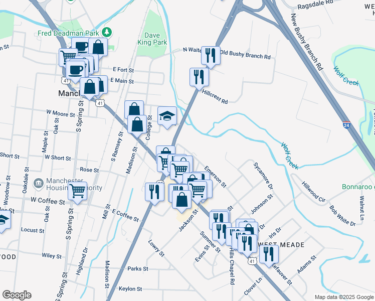 map of restaurants, bars, coffee shops, grocery stores, and more near 813 Emerson Street in Manchester