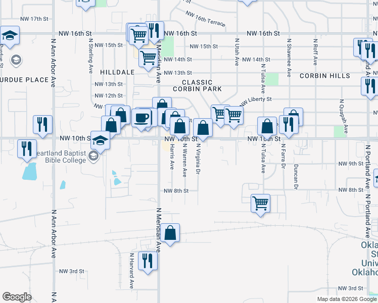 map of restaurants, bars, coffee shops, grocery stores, and more near 1015 North Warren Avenue in Oklahoma City
