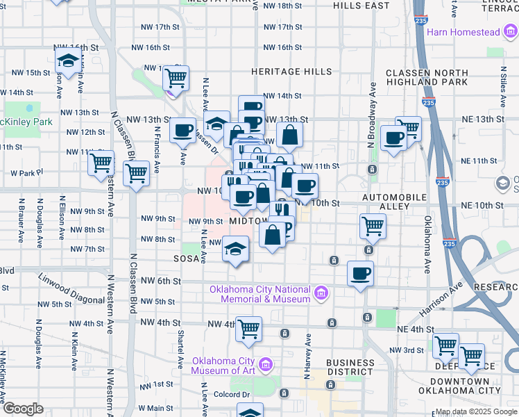map of restaurants, bars, coffee shops, grocery stores, and more near 430 Northwest 10th Street in Oklahoma City