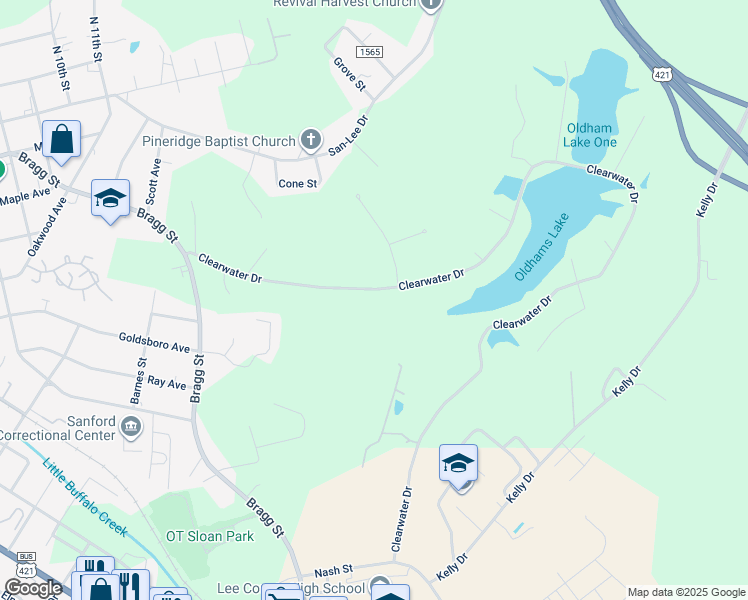 map of restaurants, bars, coffee shops, grocery stores, and more near 928 Clearwater Drive in Sanford