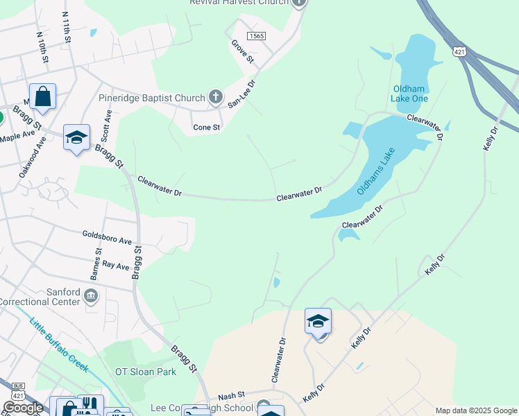 map of restaurants, bars, coffee shops, grocery stores, and more near 928 Clearwater Drive in Sanford