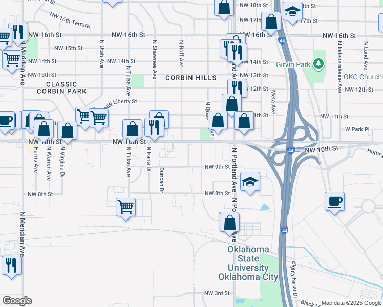 map of restaurants, bars, coffee shops, grocery stores, and more near 1022 Lackey Avenue in Oklahoma City