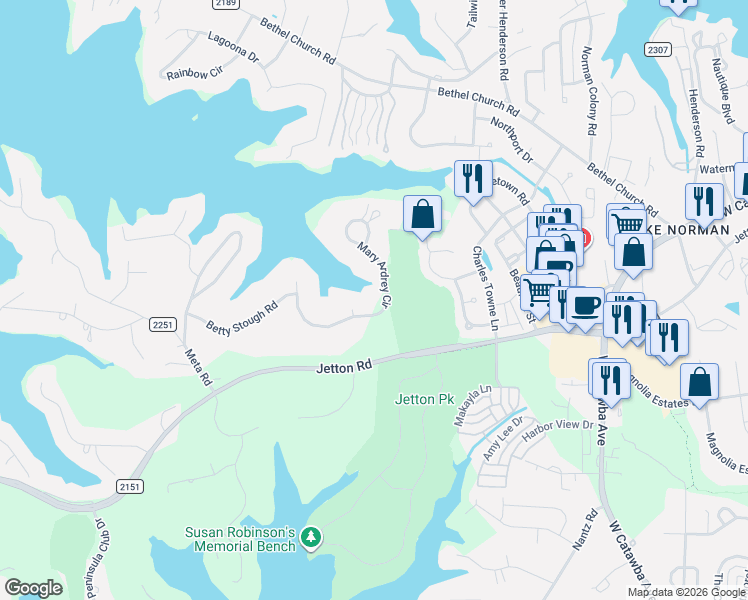 map of restaurants, bars, coffee shops, grocery stores, and more near 19220 Mary Ardrey Circle in Cornelius