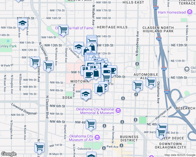 map of restaurants, bars, coffee shops, grocery stores, and more near 430 Northwest 10th Street in Oklahoma City