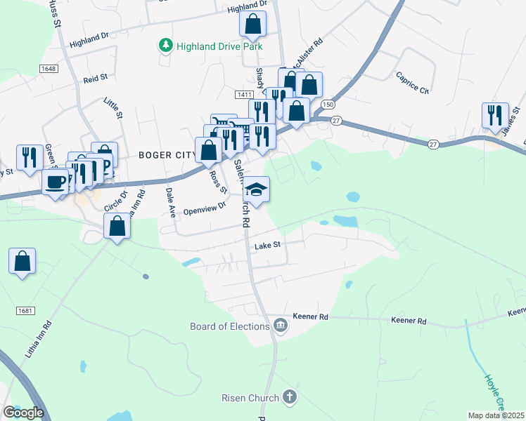 map of restaurants, bars, coffee shops, grocery stores, and more near 221 Salem Church Road in Lincolnton