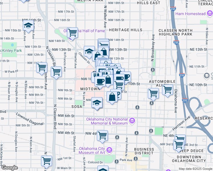 map of restaurants, bars, coffee shops, grocery stores, and more near 430 Northwest 10th Street in Oklahoma City