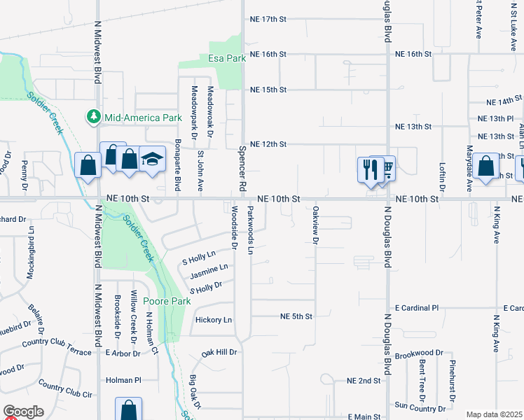 map of restaurants, bars, coffee shops, grocery stores, and more near 4027 Locust Drive in Oklahoma City