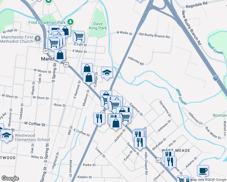 map of restaurants, bars, coffee shops, grocery stores, and more near 700 Emerson Street in Manchester