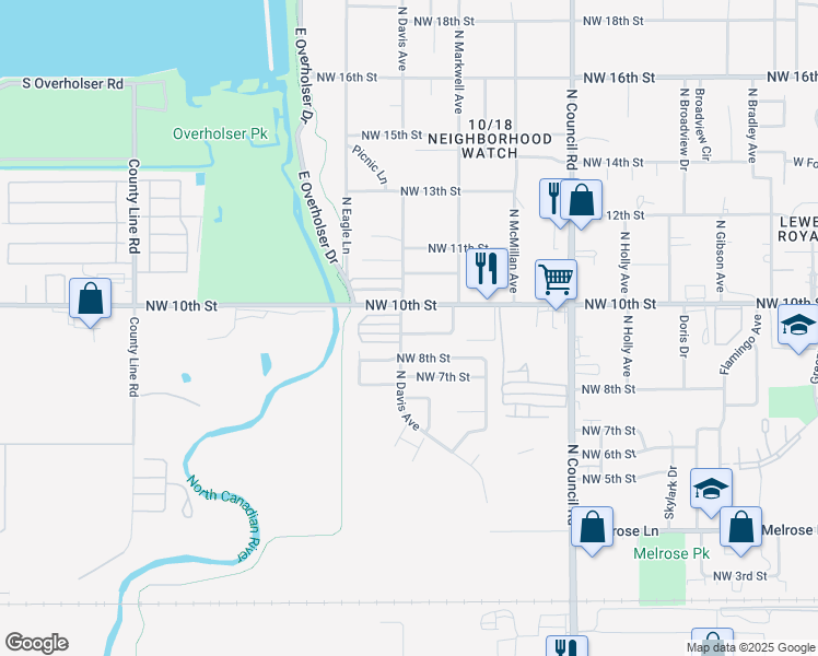 map of restaurants, bars, coffee shops, grocery stores, and more near 1010 North Davis Avenue in Oklahoma City