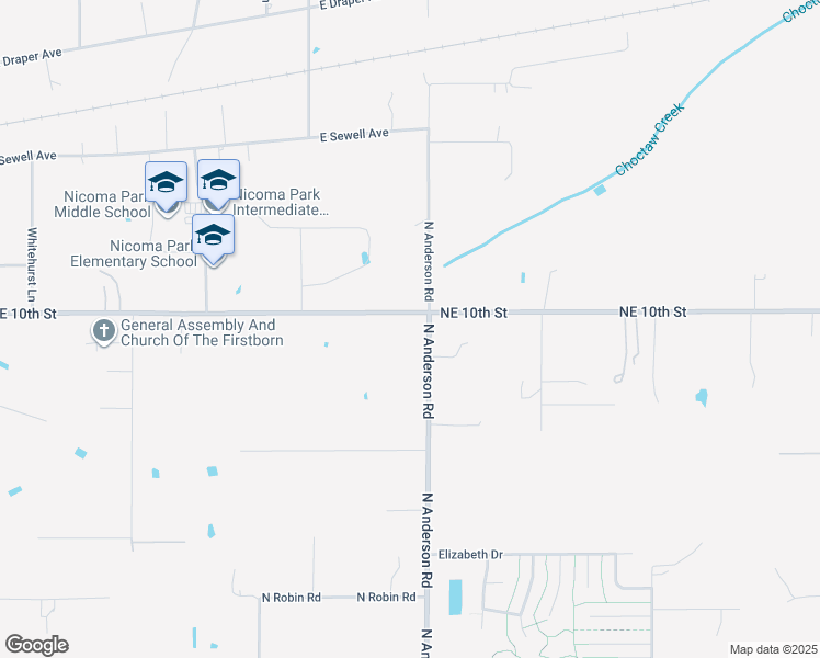 map of restaurants, bars, coffee shops, grocery stores, and more near 11950 Northeast 10th Street in Choctaw
