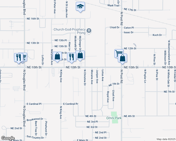 map of restaurants, bars, coffee shops, grocery stores, and more near 9604 Northeast 10th Street in Midwest City