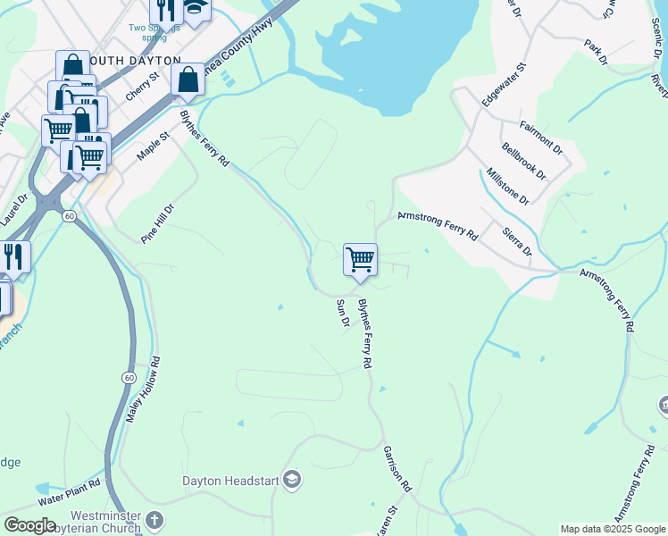 map of restaurants, bars, coffee shops, grocery stores, and more near 118 Reva Way in Dayton