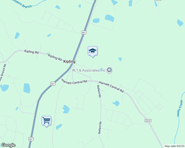 map of restaurants, bars, coffee shops, grocery stores, and more near 46 Crazy Horse Trail in Fuquay-Varina