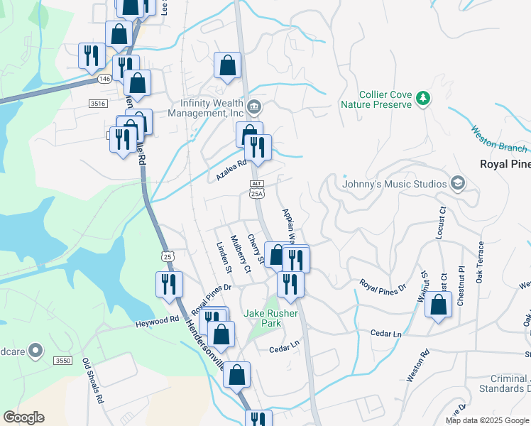 map of restaurants, bars, coffee shops, grocery stores, and more near 38 Appian Way in Arden