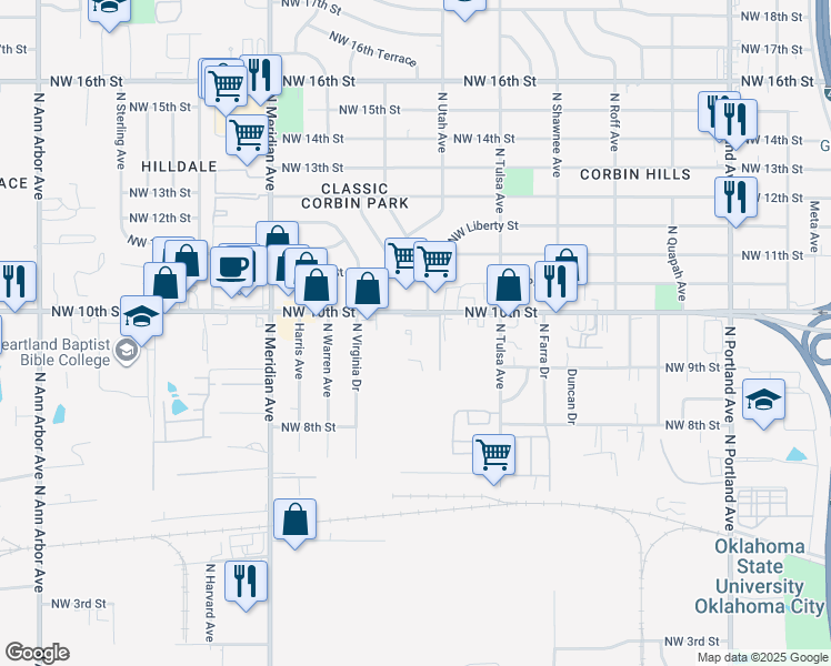map of restaurants, bars, coffee shops, grocery stores, and more near 4229 Athens Avenue in Oklahoma City