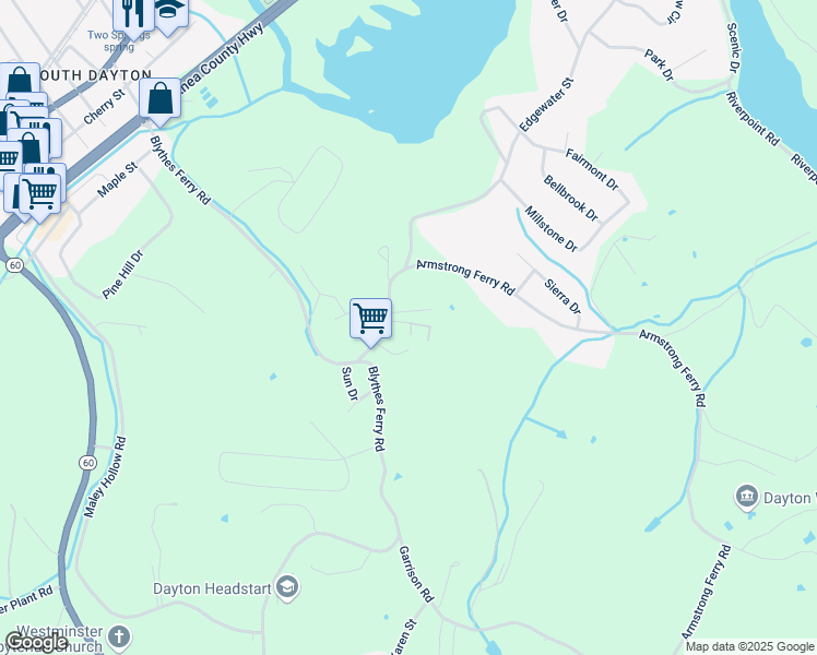 map of restaurants, bars, coffee shops, grocery stores, and more near 231 Gossett Lane in Dayton