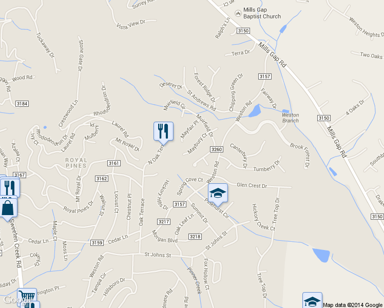 map of restaurants, bars, coffee shops, grocery stores, and more near 13 Maybury Court in Arden