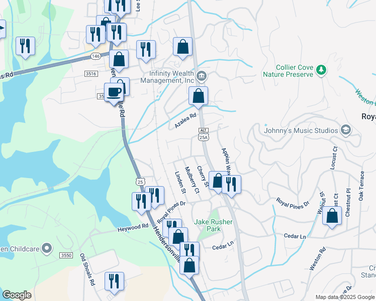 map of restaurants, bars, coffee shops, grocery stores, and more near 135 Birch Lane in Arden