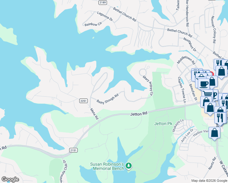 map of restaurants, bars, coffee shops, grocery stores, and more near 19108 Betty Stough Road in Cornelius