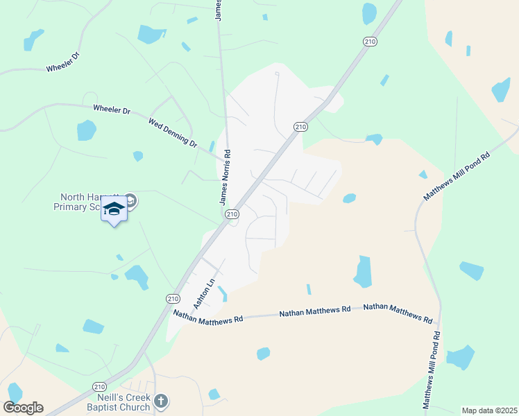 map of restaurants, bars, coffee shops, grocery stores, and more near 57 Planters Glen Drive in Angier