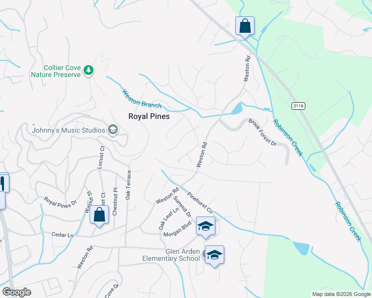 map of restaurants, bars, coffee shops, grocery stores, and more near 11 Muirfield Drive in Arden