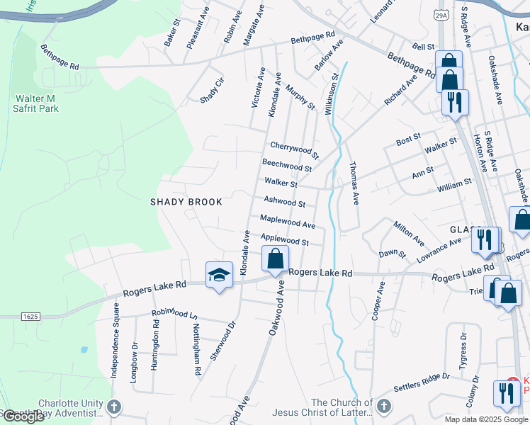 map of restaurants, bars, coffee shops, grocery stores, and more near 806 Maplewood Avenue in Kannapolis