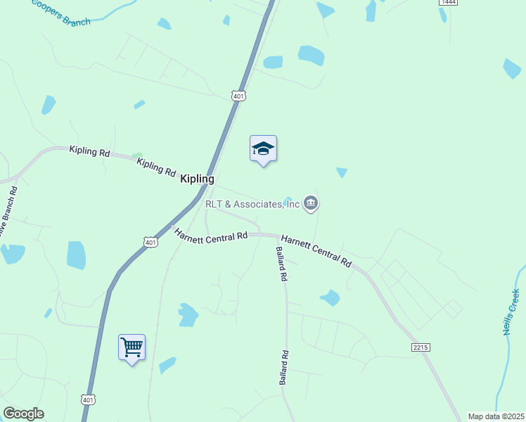 map of restaurants, bars, coffee shops, grocery stores, and more near 46 Crazy Horse Trail in Fuquay-Varina