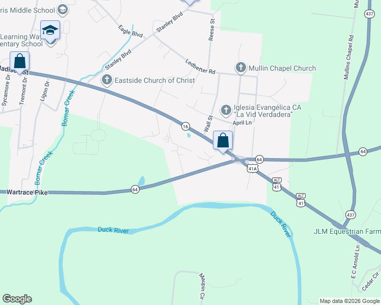 map of restaurants, bars, coffee shops, grocery stores, and more near 1975 Wartrace Pike in Shelbyville