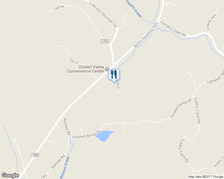 map of restaurants, bars, coffee shops, grocery stores, and more near 143 Golden Hill Drive in Bostic
