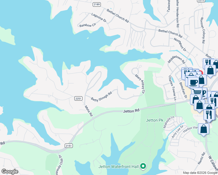 map of restaurants, bars, coffee shops, grocery stores, and more near 19108 Betty Stough Road in Cornelius