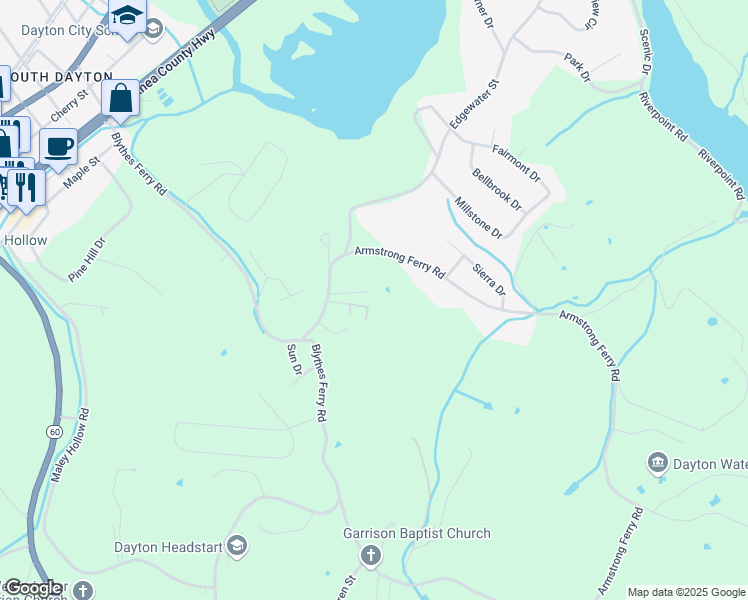 map of restaurants, bars, coffee shops, grocery stores, and more near 450 Armstrong Ferry Road in Dayton