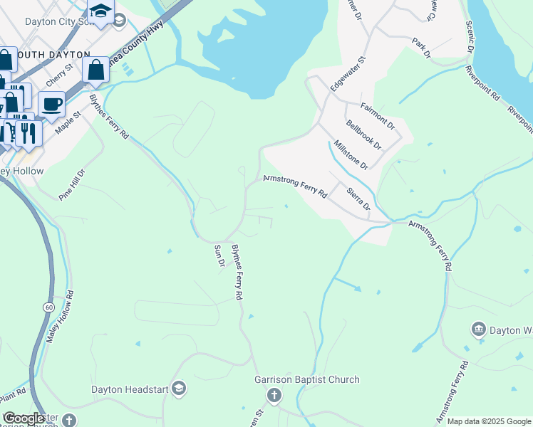 map of restaurants, bars, coffee shops, grocery stores, and more near 231 Gossett Lane in Dayton