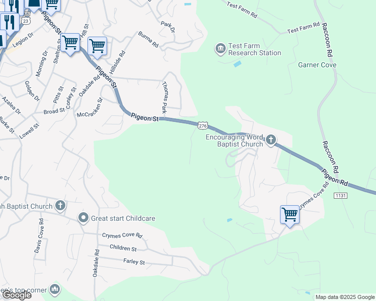 map of restaurants, bars, coffee shops, grocery stores, and more near 136 Chipping Sparrow Lane in Waynesville
