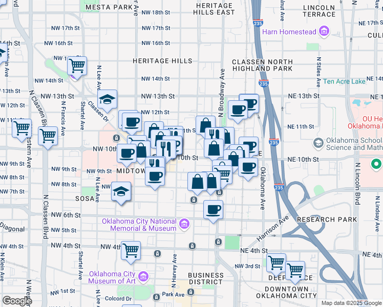 map of restaurants, bars, coffee shops, grocery stores, and more near in Oklahoma City