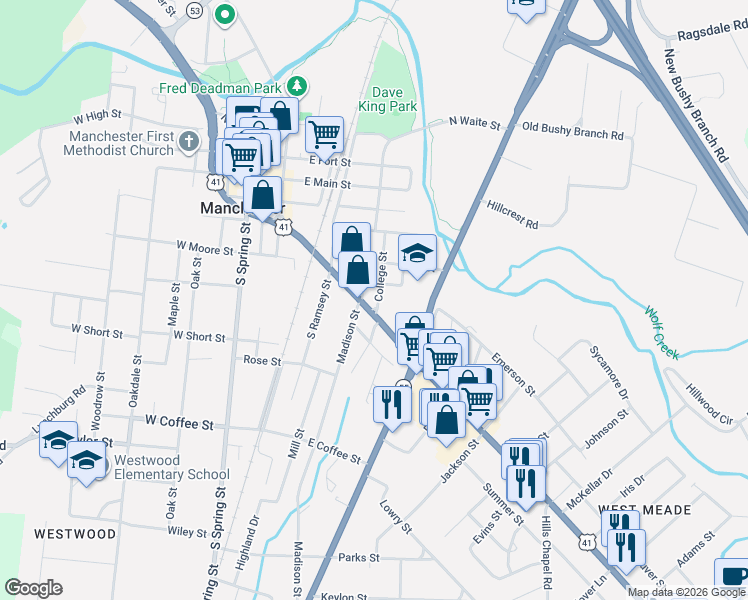 map of restaurants, bars, coffee shops, grocery stores, and more near 400 Hillsboro Boulevard in Manchester