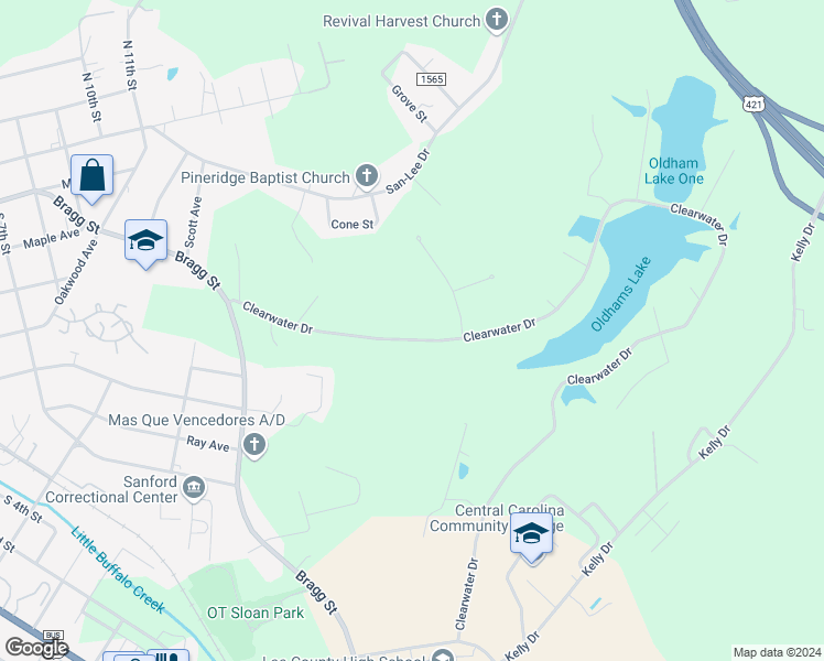 map of restaurants, bars, coffee shops, grocery stores, and more near 915 Clearwater Drive in Sanford