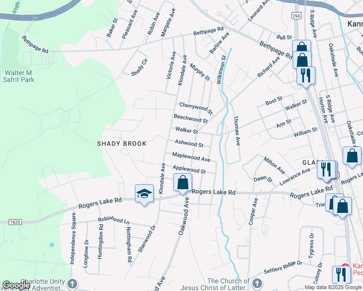 map of restaurants, bars, coffee shops, grocery stores, and more near 805 Ashwood Street in Kannapolis