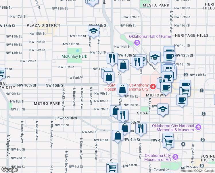 map of restaurants, bars, coffee shops, grocery stores, and more near 1011 North Western Avenue in Oklahoma City